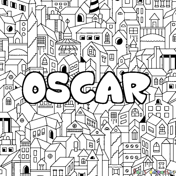 Coloriage pr&eacute;nom OSCAR - d&eacute;cor Ville