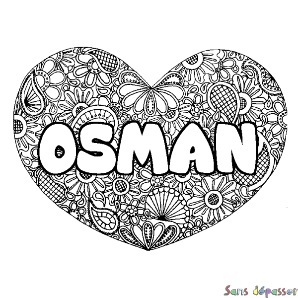 Coloriage prénom OSMAN - d&eacute;cor Mandala coeur