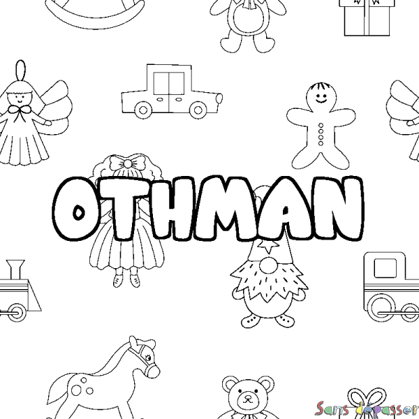 Coloriage pr&eacute;nom OTHMAN - d&eacute;cor Jouets