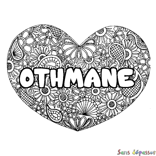 Coloriage prénom OTHMANE - d&eacute;cor Mandala coeur