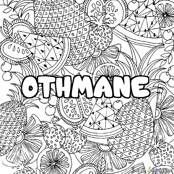 Coloriage prénom OTHMANE - d&eacute;cor Mandala fruits