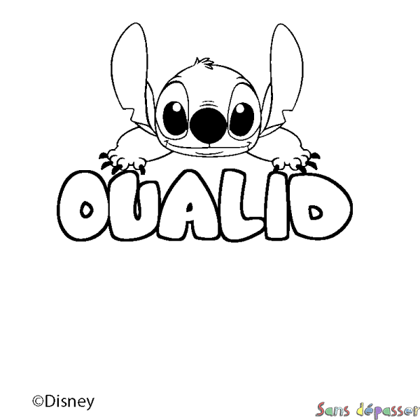 Coloriage pr&eacute;nom OUALID - d&eacute;cor Stitch