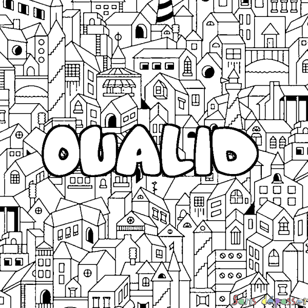 Coloriage pr&eacute;nom OUALID - d&eacute;cor Ville