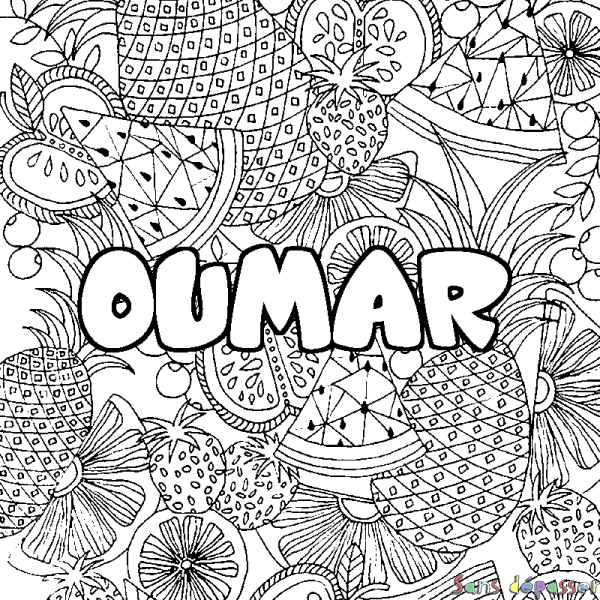 Coloriage prénom OUMAR - d&eacute;cor Mandala fruits