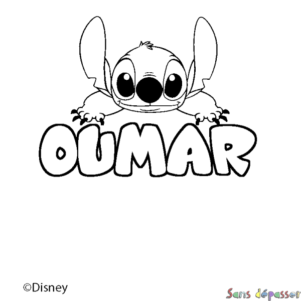 Coloriage pr&eacute;nom OUMAR - d&eacute;cor Stitch