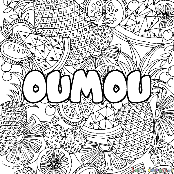 Coloriage prénom OUMOU - d&eacute;cor Mandala fruits
