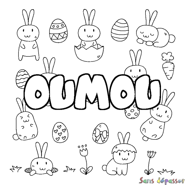 Coloriage pr&eacute;nom OUMOU - d&eacute;cor Paques