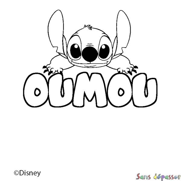 Coloriage pr&eacute;nom OUMOU - d&eacute;cor Stitch