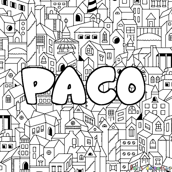 Coloriage prénom PACO - d&eacute;cor Ville