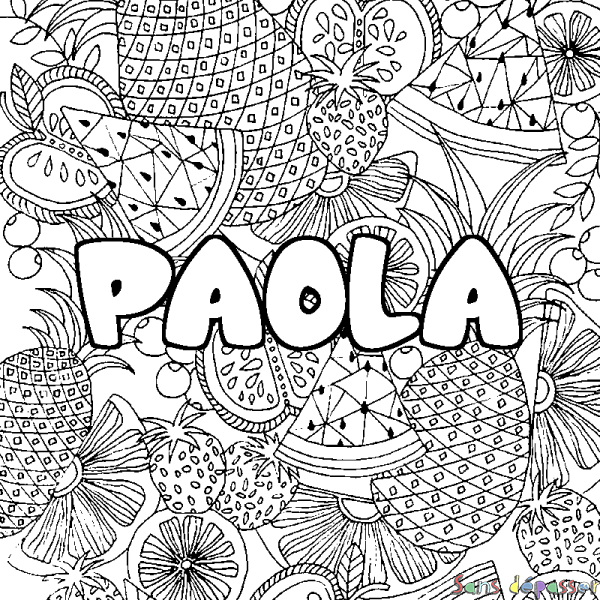 Coloriage prénom PAOLA - d&eacute;cor Mandala fruits