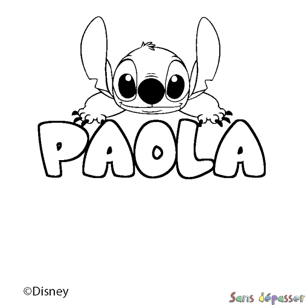 Coloriage pr&eacute;nom PAOLA - d&eacute;cor Stitch