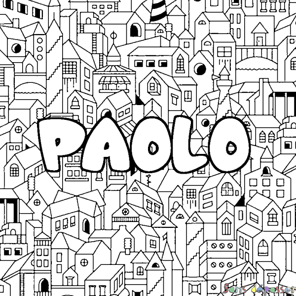 Coloriage prénom PAOLO - d&eacute;cor Ville