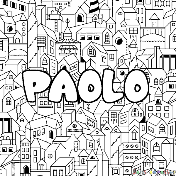 Coloriage pr&eacute;nom PAOLO - d&eacute;cor Ville