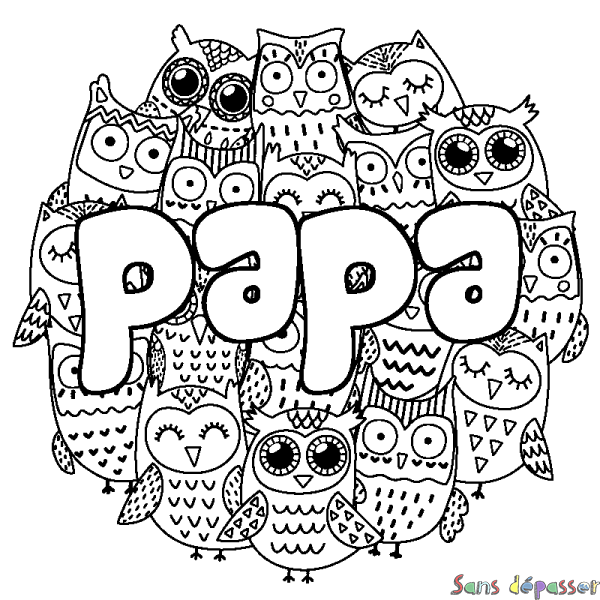 Coloriage pr&eacute;nom papa - d&eacute;cor Chouettes
