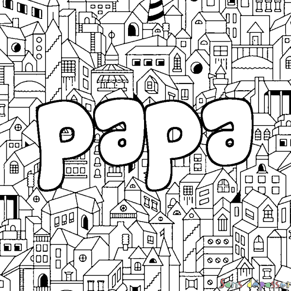 Coloriage pr&eacute;nom papa - d&eacute;cor Ville
