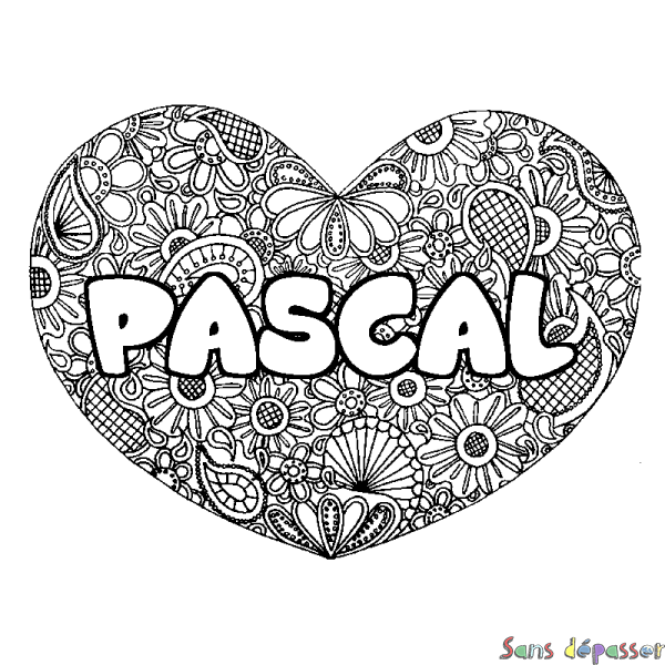 Coloriage prénom PASCAL - d&eacute;cor Mandala coeur