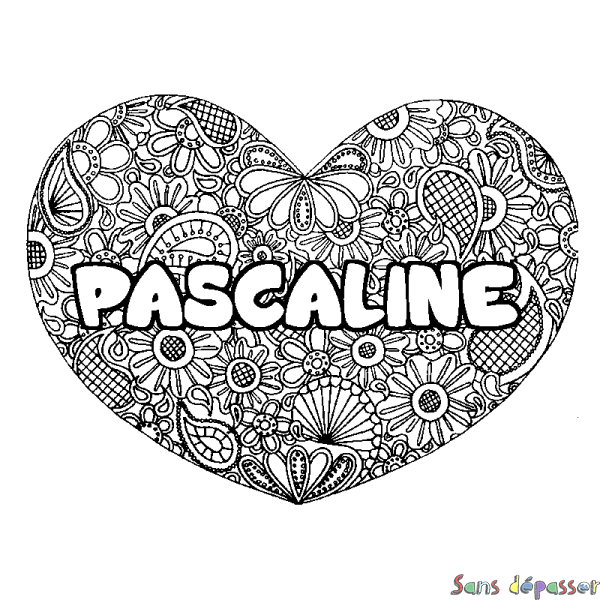 Coloriage pr&eacute;nom PASCALINE - d&eacute;cor Mandala coeur