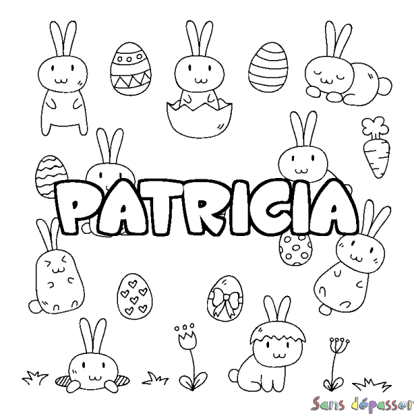 Coloriage pr&eacute;nom PATRICIA - d&eacute;cor Paques