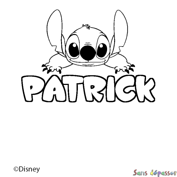 Coloriage pr&eacute;nom PATRICK - d&eacute;cor Stitch