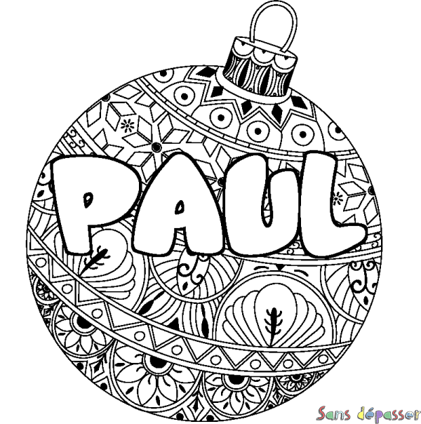 Coloriage prénom PAUL - d&eacute;cor Boule de No&euml;l