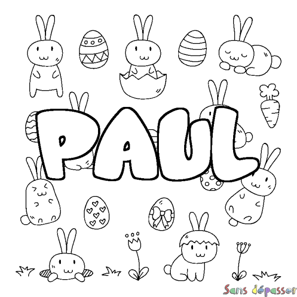 Coloriage pr&eacute;nom PAUL - d&eacute;cor Paques