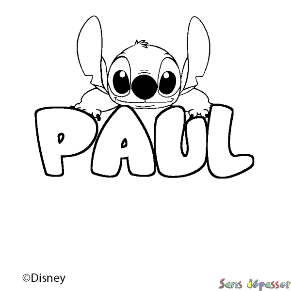 Coloriage pr&eacute;nom PAUL - d&eacute;cor Stitch