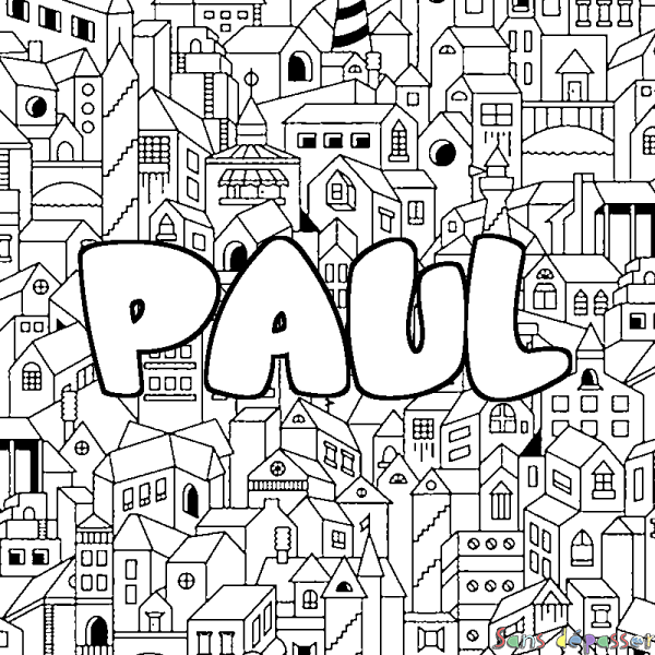 Coloriage prénom PAUL - d&eacute;cor Ville
