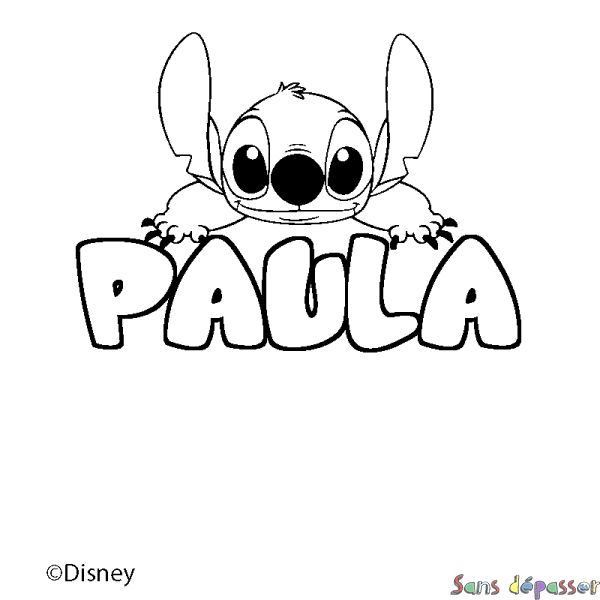Coloriage pr&eacute;nom PAULA - d&eacute;cor Stitch