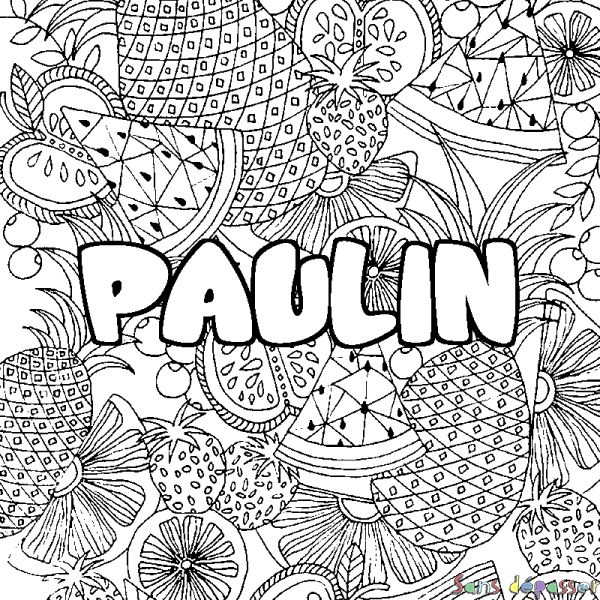 Coloriage prénom PAULIN - d&eacute;cor Mandala fruits