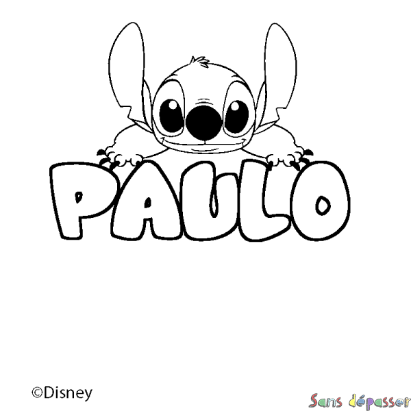 Coloriage pr&eacute;nom PAULO - d&eacute;cor Stitch