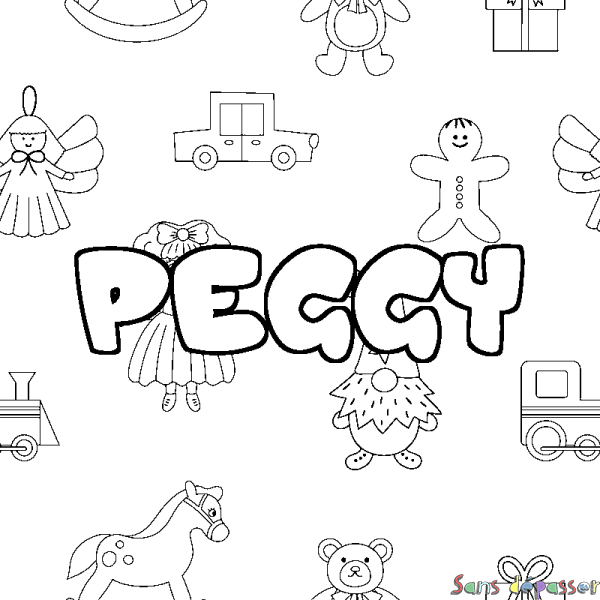 Coloriage pr&eacute;nom PEGGY - d&eacute;cor Jouets