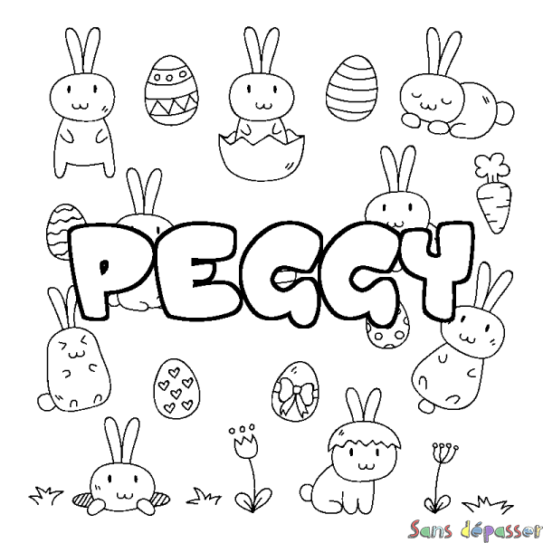 Coloriage pr&eacute;nom PEGGY - d&eacute;cor Paques