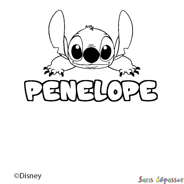 Coloriage pr&eacute;nom PENELOPE - d&eacute;cor Stitch