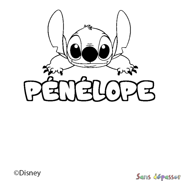 Coloriage pr&eacute;nom P&Eacute;N&Eacute;LOPE - d&eacute;cor Stitch