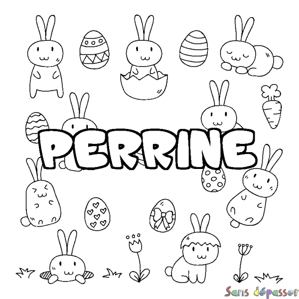 Coloriage pr&eacute;nom PERRINE - d&eacute;cor Paques