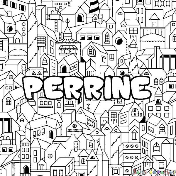 Coloriage pr&eacute;nom PERRINE - d&eacute;cor Ville