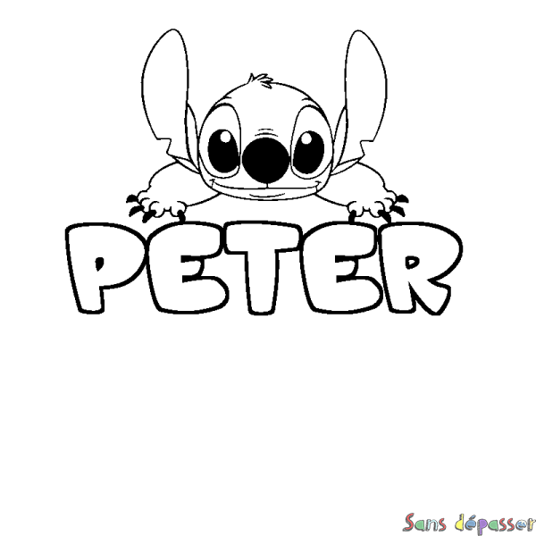 Coloriage prénom PETER - d&eacute;cor Stitch