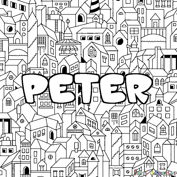 Coloriage prénom PETER - d&eacute;cor Ville