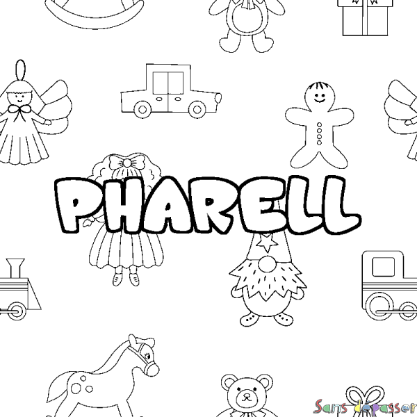 Coloriage pr&eacute;nom PHARELL - d&eacute;cor Jouets