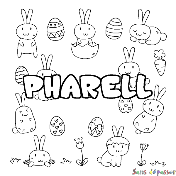 Coloriage pr&eacute;nom PHARELL - d&eacute;cor Paques