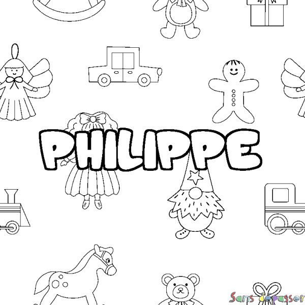 Coloriage prénom PHILIPPE - d&eacute;cor Jouets