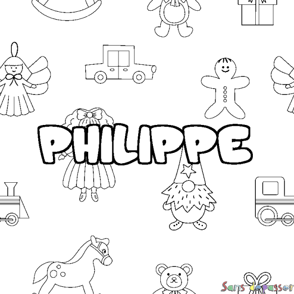 Coloriage pr&eacute;nom PHILIPPE - d&eacute;cor Jouets