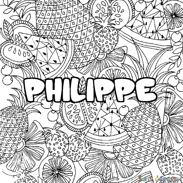 Coloriage prénom PHILIPPE - d&eacute;cor Mandala fruits