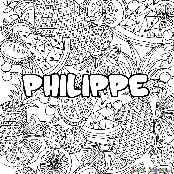 Coloriage pr&eacute;nom PHILIPPE - d&eacute;cor Mandala fruits