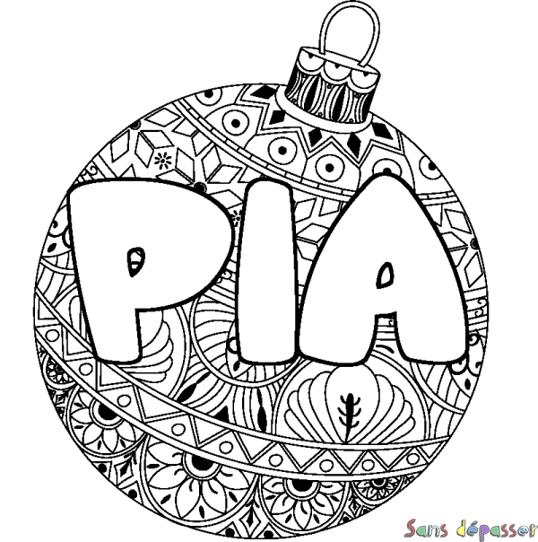 Coloriage pr&eacute;nom PIA - d&eacute;cor Boule de No&euml;l
