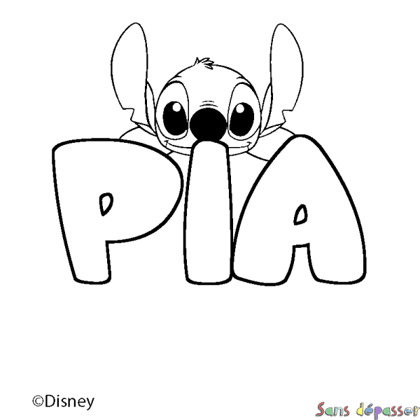 Coloriage pr&eacute;nom PIA - d&eacute;cor Stitch