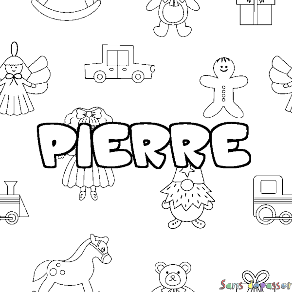Coloriage pr&eacute;nom PIERRE - d&eacute;cor Jouets