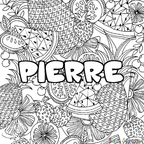 Coloriage prénom PIERRE - d&eacute;cor Mandala fruits