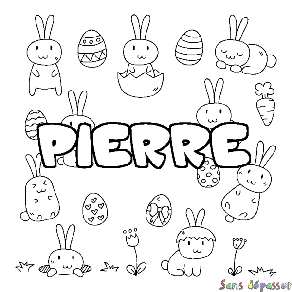 Coloriage pr&eacute;nom PIERRE - d&eacute;cor Paques