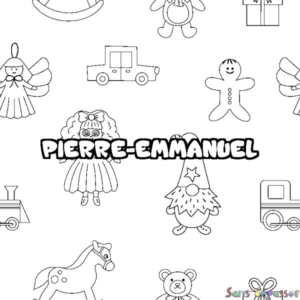 Coloriage pr&eacute;nom PIERRE-EMMANUEL - d&eacute;cor Jouets